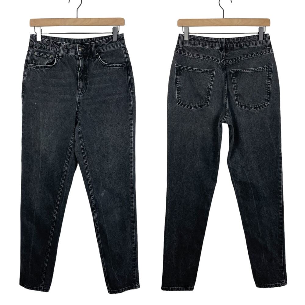 Topshop | Moto Washed Out Black High Waist Taper Leg 100% Cotton Mom Jeans